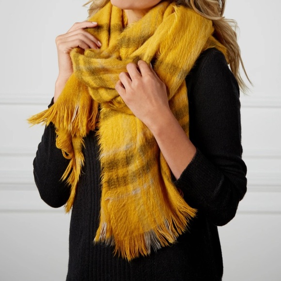 NWT Mud Pie Mustard Brushed Plaid Scarf - Picture 2 of 5